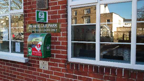 Memorial Hall defib in situ